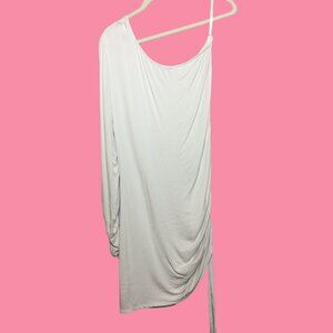 READ Young Fabulous & Broke Asymmetrical Long Sleeve Bodycon Dress L White/Cream